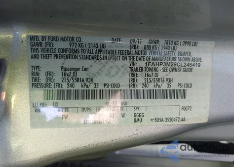 2012 Ford Focus Sel from USA, damaged, VIN 1FAHP3M29CL246419